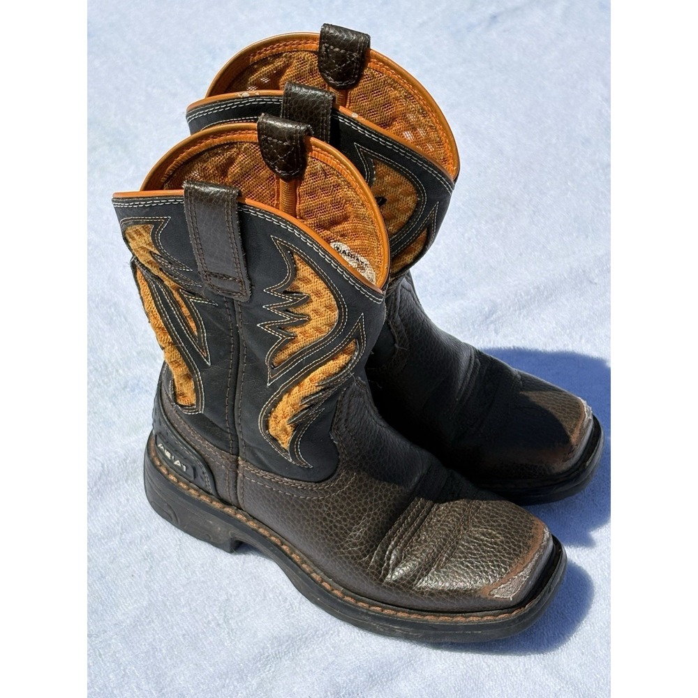 Ariat Cowboy Boots Kids 12 Western VentTEK Square Toe Brown Leather Orange